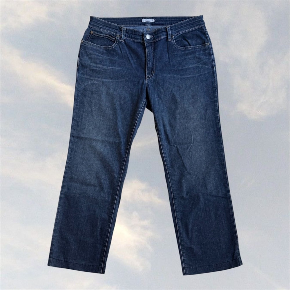 Eileen Fisher Organic Cotton Stretch Straight Leg Jeans Dark Wash Size 12